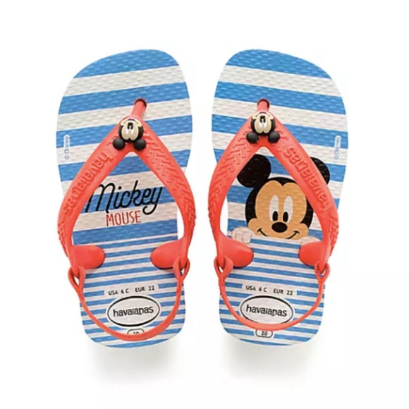 Mickey Flip Flops Sandals Red Baby Havaianas Sz 7 - Picture 1 of 7